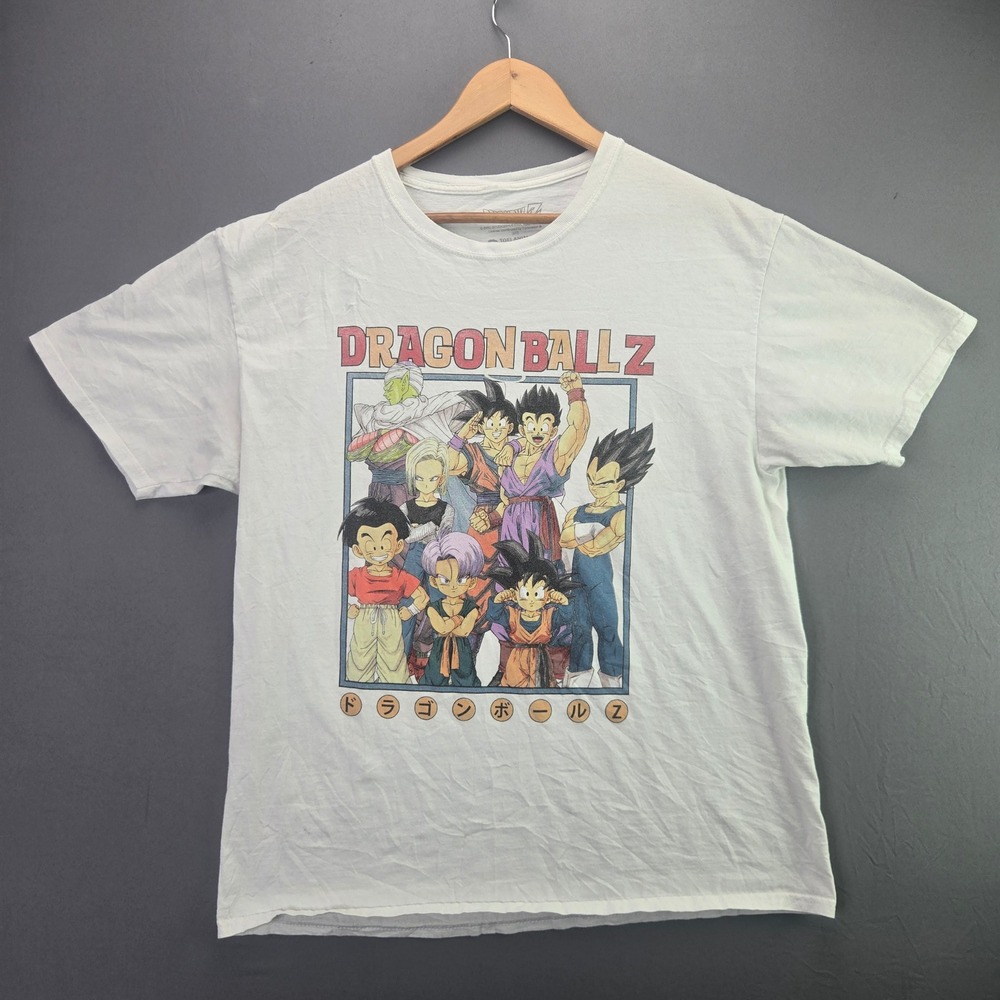 Dragon Ball Z T-Shirt Graphic Tee Large White Anime Goku Vegeta Group Print L